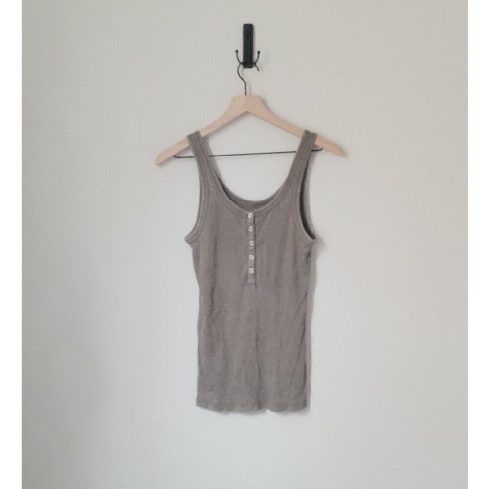 Aerie Real Soft Ribbed Snap Front Tank in Brown Green Size Medium